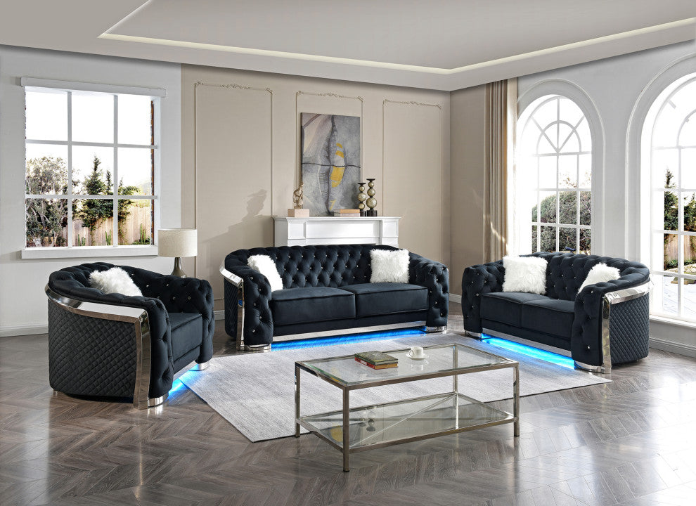 Sapphire 71 in. W Flared Arm Velvet Straight Sofa, Black