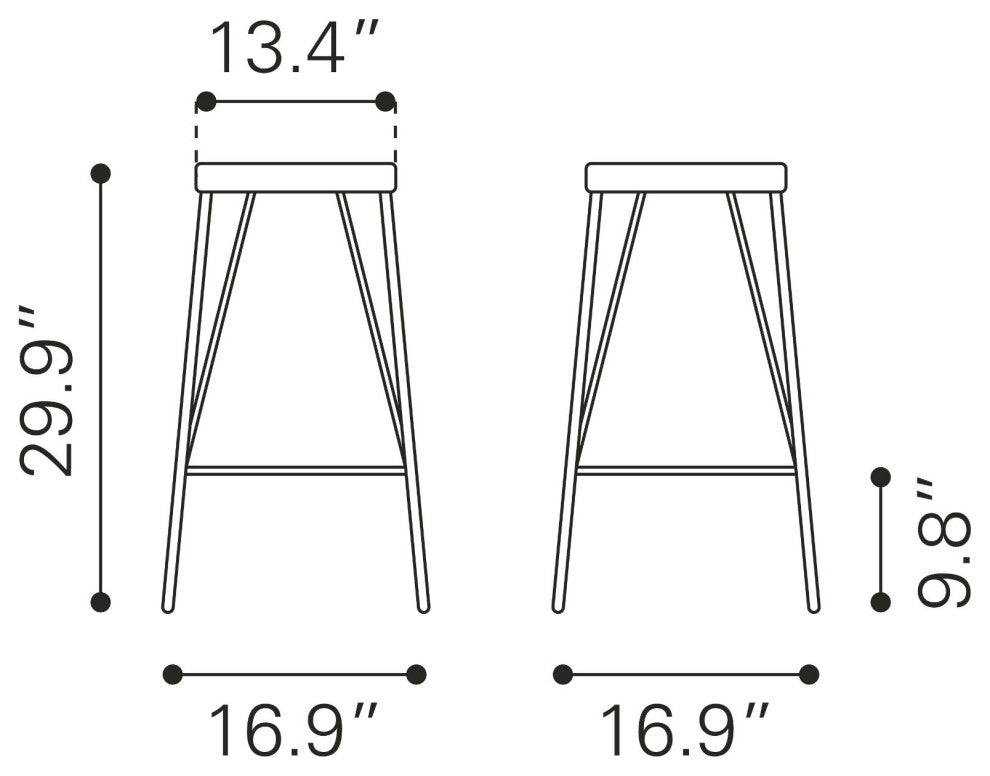 Counter Stool Chair, Set of 2, Faux Vinyl Leather, Steel, Vintage Black, Cafe