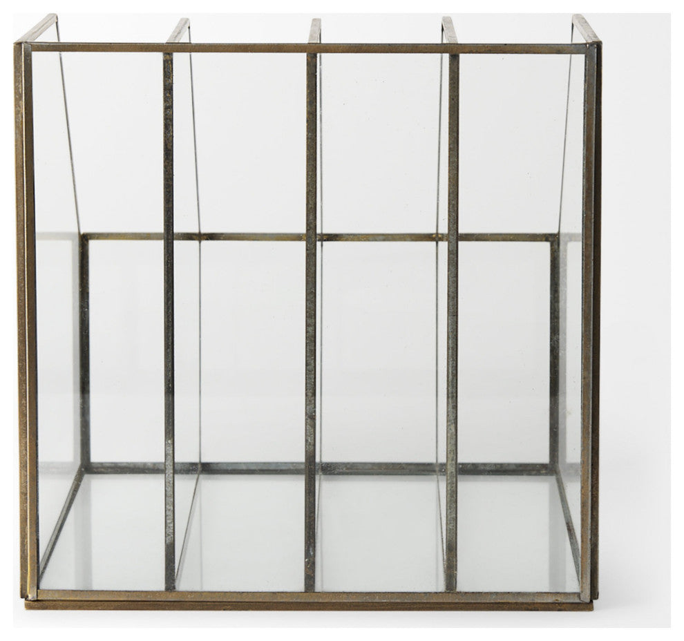 Modern Rustic Gold Metal and Glass File Holder