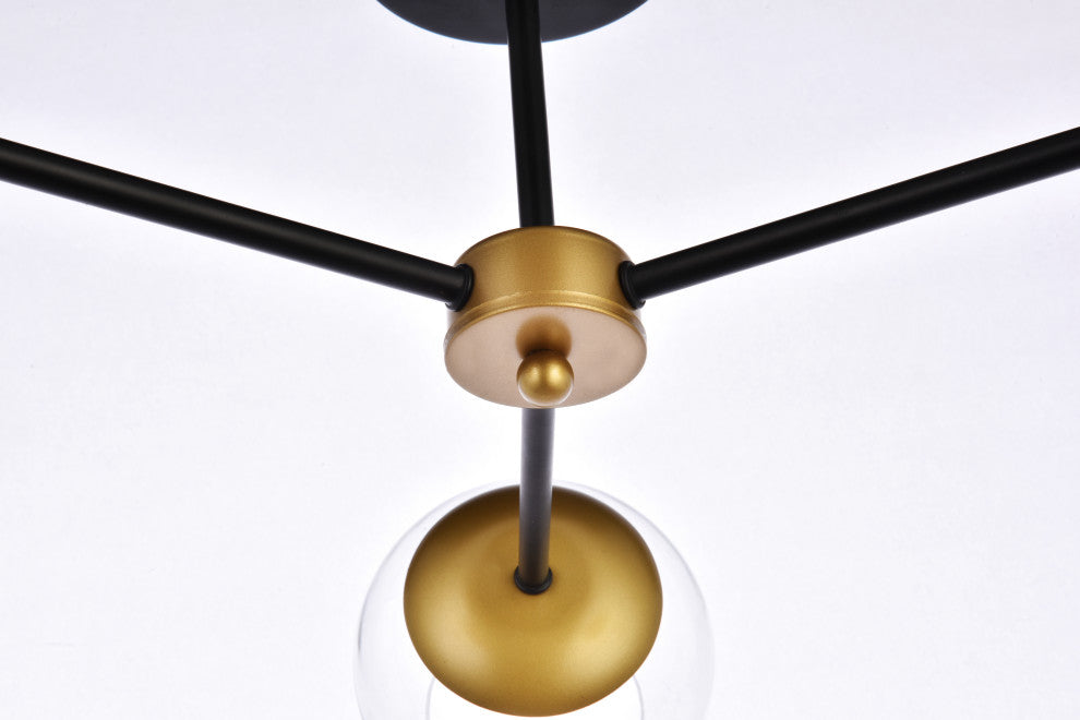 Brooke 26" Flush Mount, Black and Brass With Clear Shade