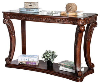 Tempered Glass Sofa Table, Dark Oak
