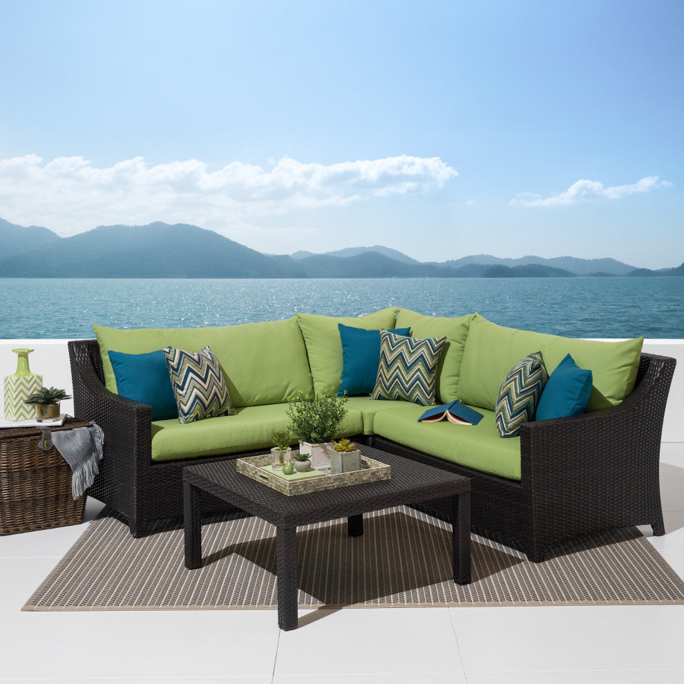 Deco 4 Piece Aluminum Outdoor Patio Corner Sectional Set, Ginkgo Green
