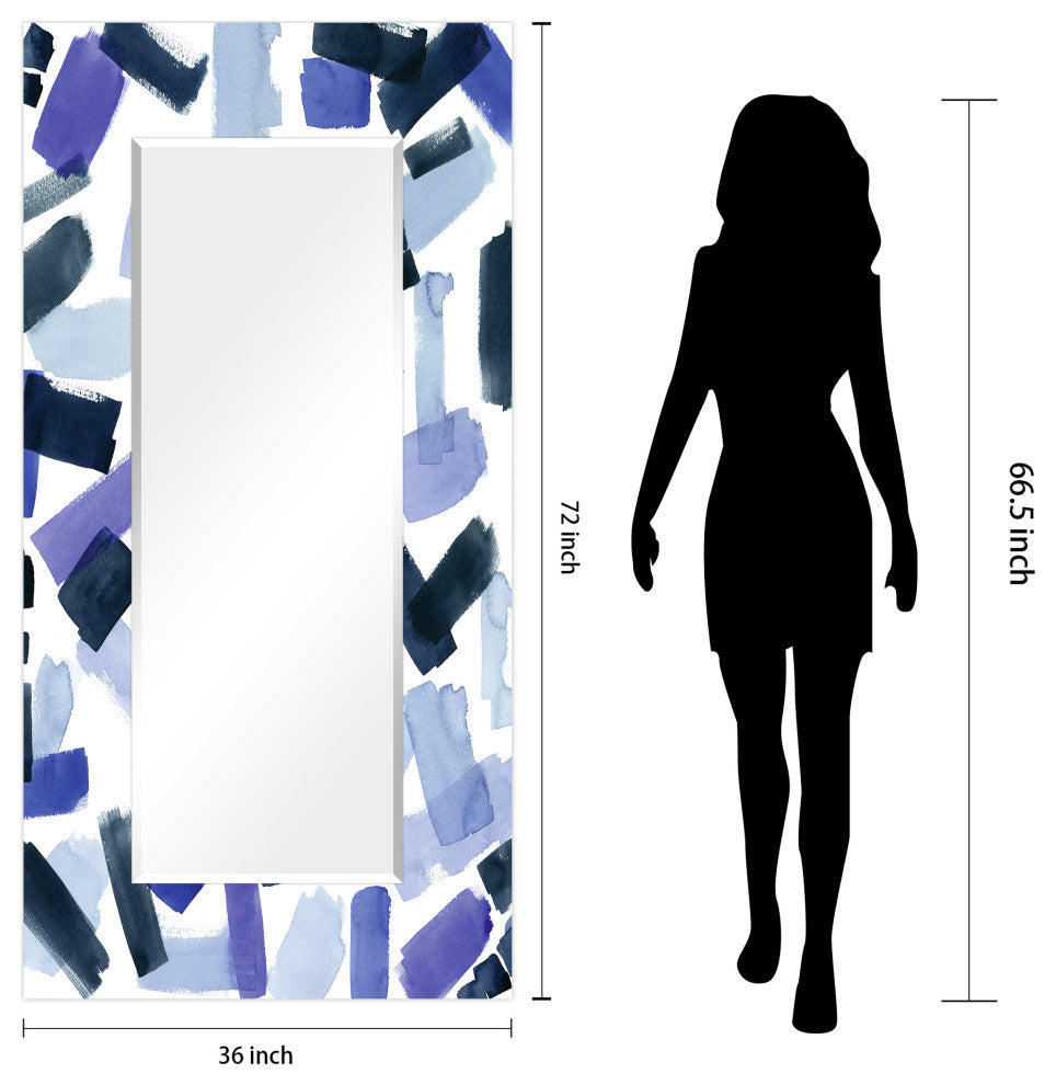 Cerulean Rectangular Beveled Wall Mirror on Free Floating Printed Temped Glass