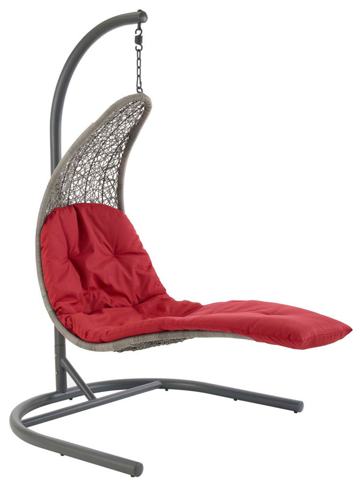 Light Gray Red Landscape Hanging Chaise Lounge Outdoor Patio Swing Chair