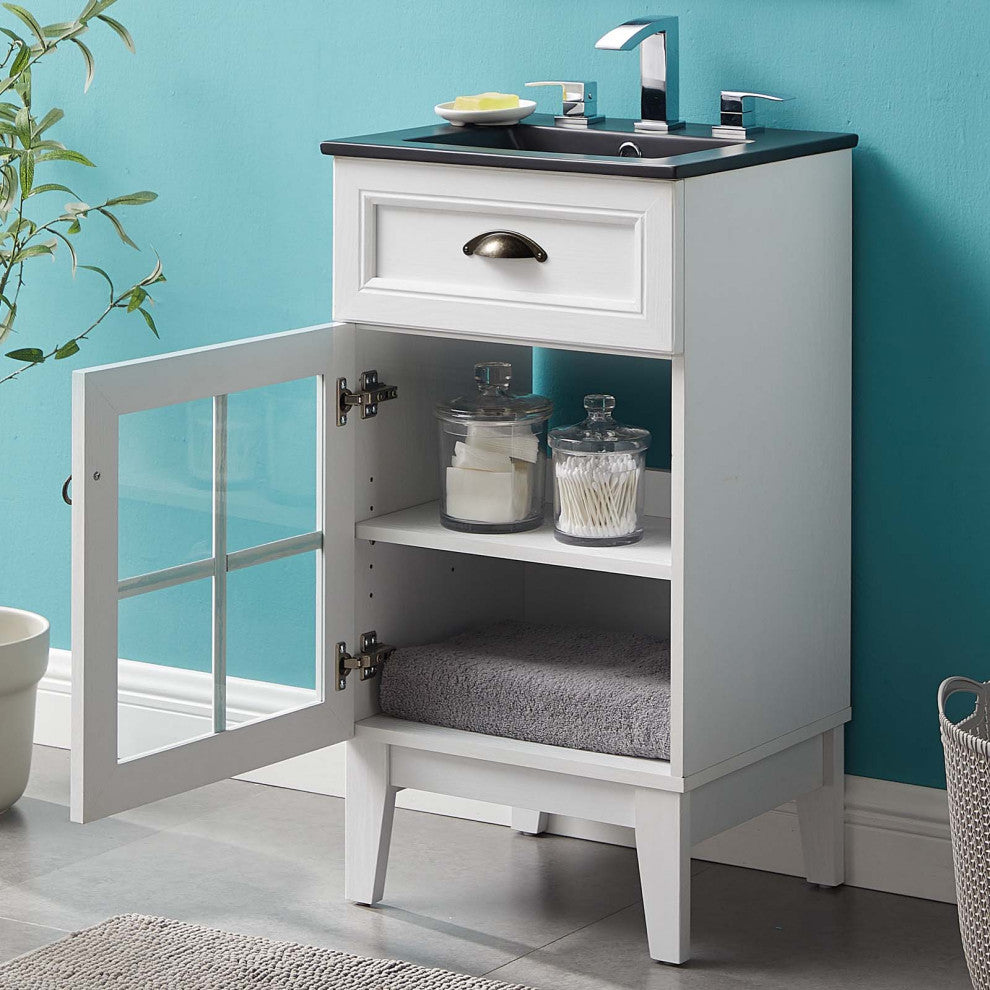 Isle 18" Bathroom Vanity Cabinet White Black -5475