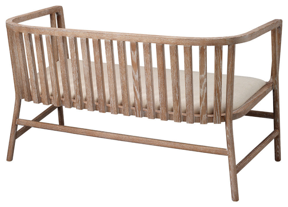 Grayson Settee, Off White Linen and Gray Washed Wood