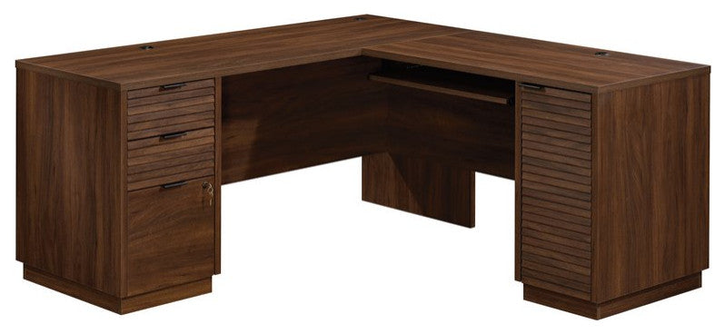 Sauder Englewood Engineered Wood L-Shaped Desk in Spiced Mahogany