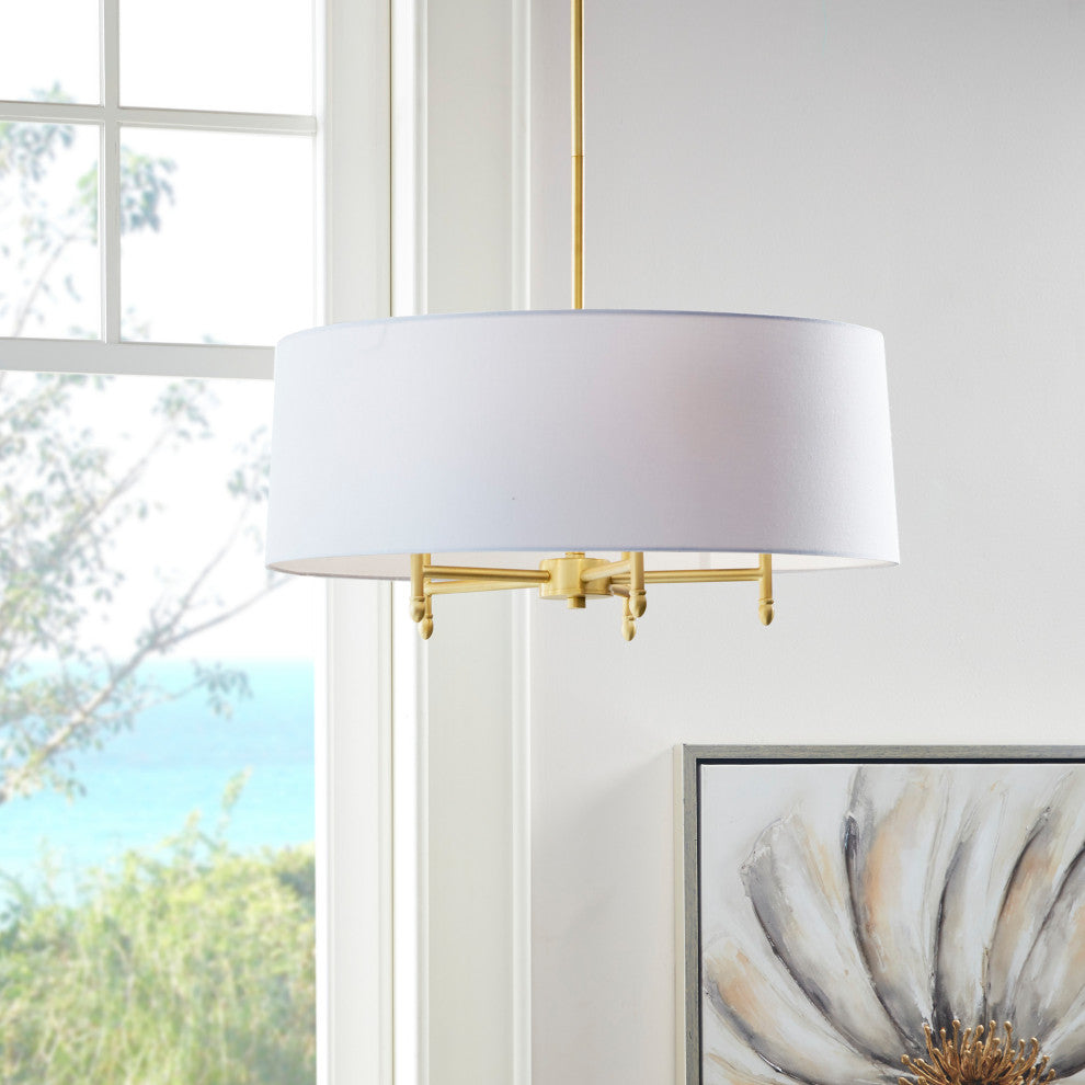 Hampton Hill 5-Light Dimmable Adjustable Height Chandelier, Gold/White