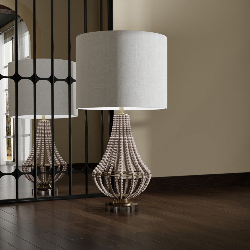 Aurora Table Lamp Natural Wood Bead Body with Metal Base