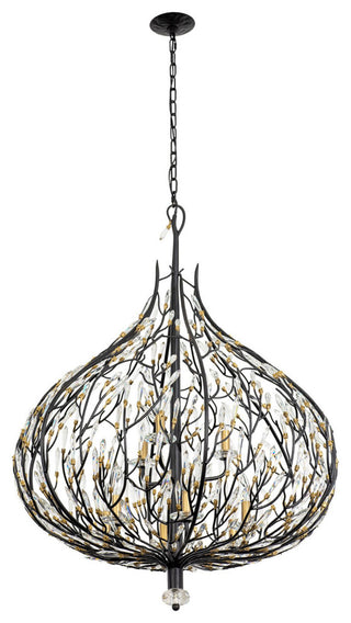 Bask 9-Lt Crystal Pendant - Matte Black/French Gold