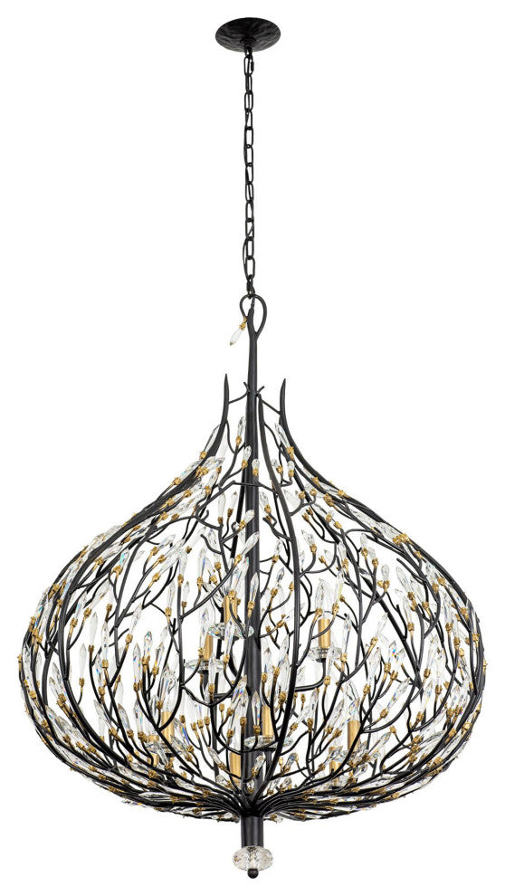 Bask 9-Lt Crystal Pendant - Matte Black/French Gold