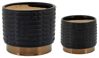 2-Piece Set Maze Metallic Planters, Black