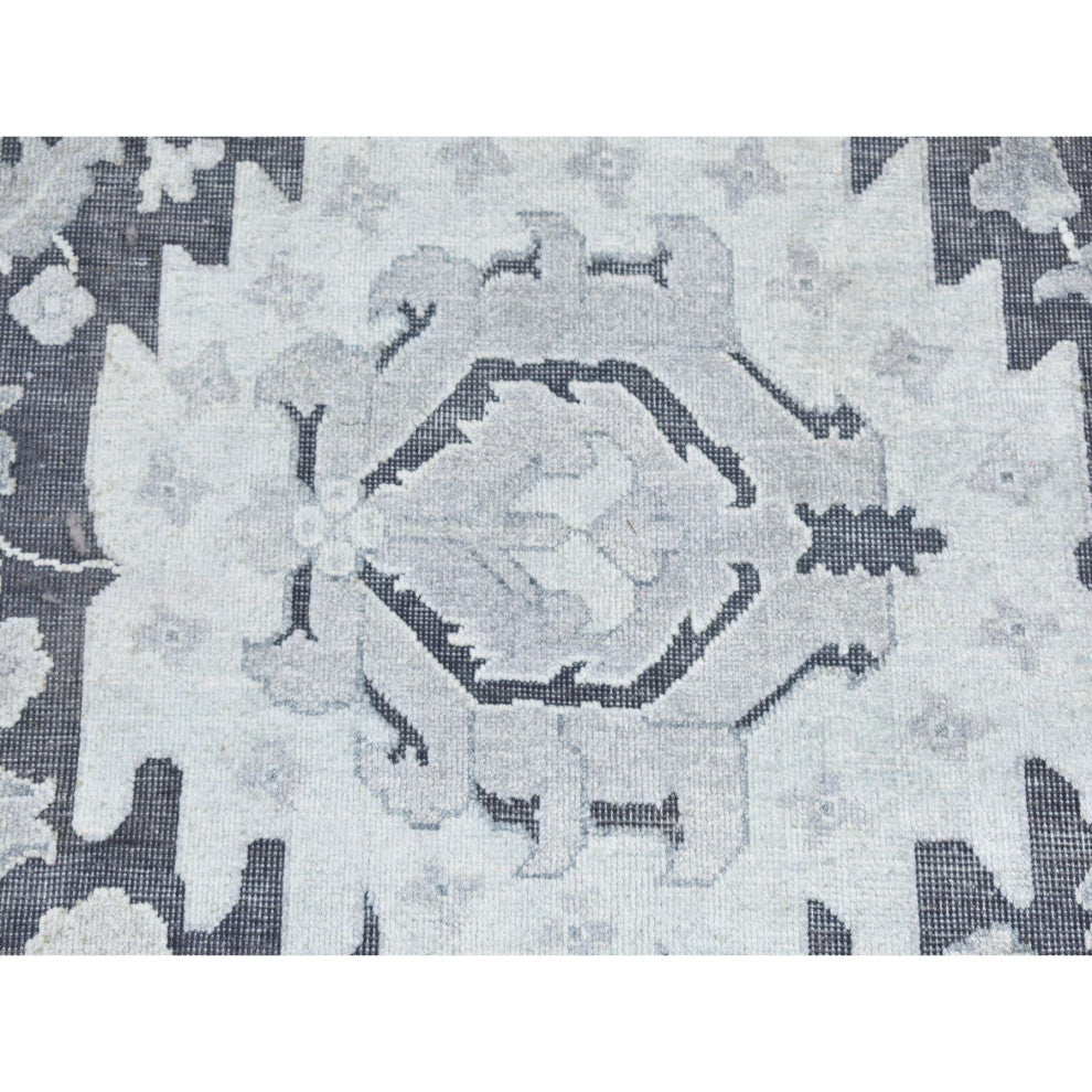 Nevada Gray Hand Knotted Oushak Influence Silk With Wool Runner Rug 2'6"x11'10"