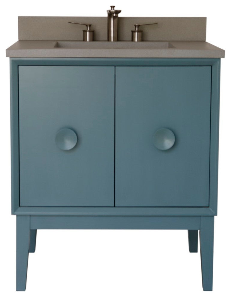 31" Single Vanity, Aqua Blue Finish With Gray Concrete Top