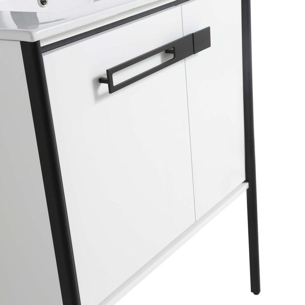 Oakville Bath Vanity, Ceramic Sink, White Matte, 30 Inch, Black Hardware
