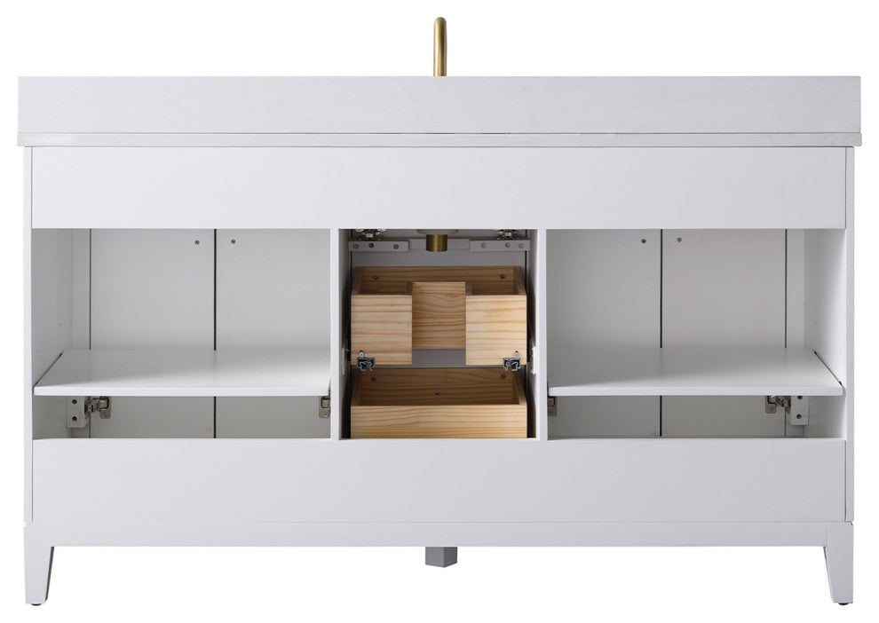 Vanity Art Bathroom Vanity with Engineered Marble Top and Sink, White, 60", Golden Brushed