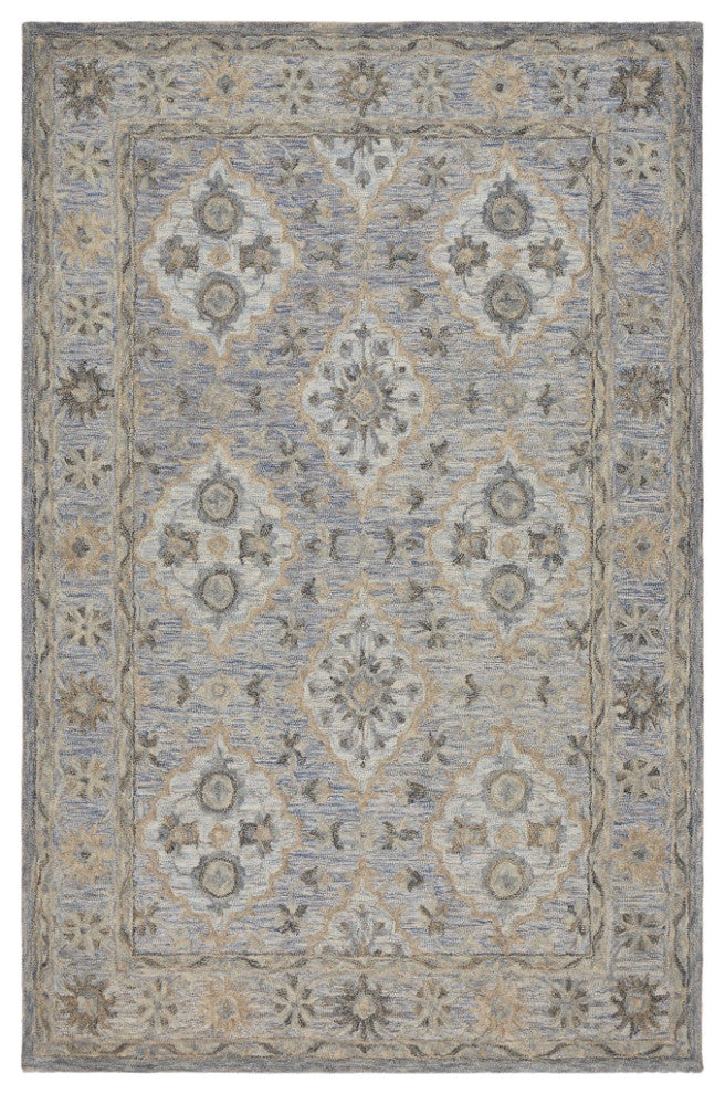 5" x 8" Blue and Tan Traditional Area Rug