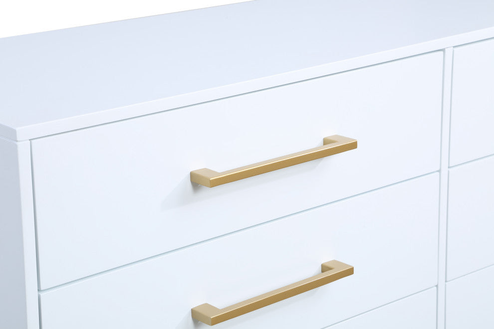 Maxine Wood Dresser With Durable Brushed Gold Metal Base, Rich White Finish