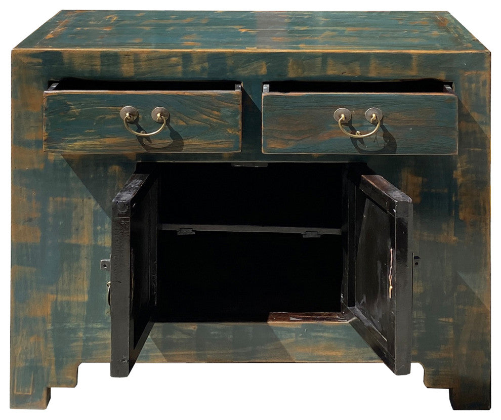 Oriental Distressed Teal Green Blue Credenza Sideboard Table Cabinet Hcs6147