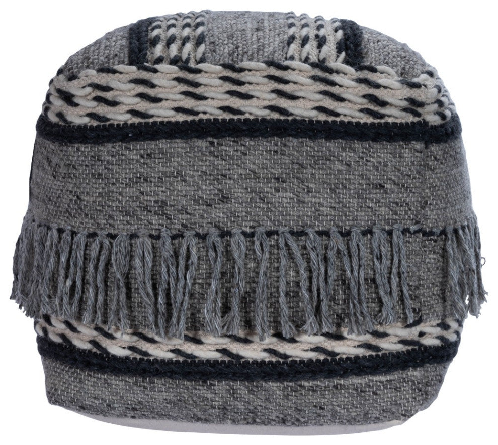 Boho Square Black and Gray Pouf Ottoman
