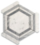 Carrara White Marble 5 Hexagon Georama Geometric Gray Strip Frame Tile, 1 sheet