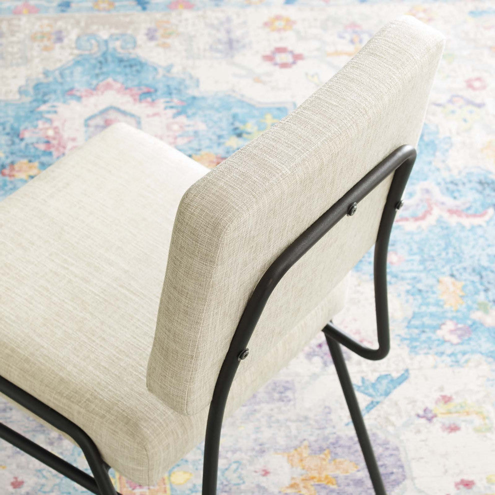 Side Dining Chair, Fabric, Metal, Black Beige, Modern, Cafe Bistro Restaurant