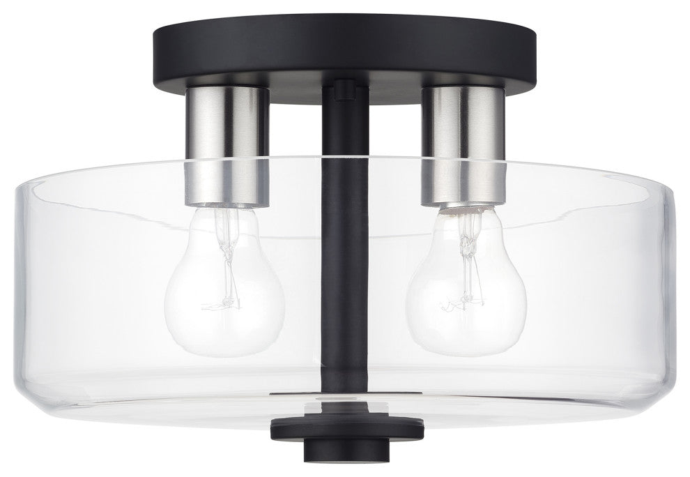 Whitworth 2 Light Black Medium Semi-Flush with Clear Glass