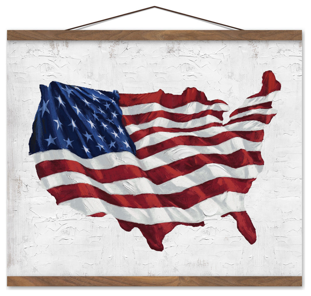 USA Flag 20 x 16 Teak Hanging Canvas