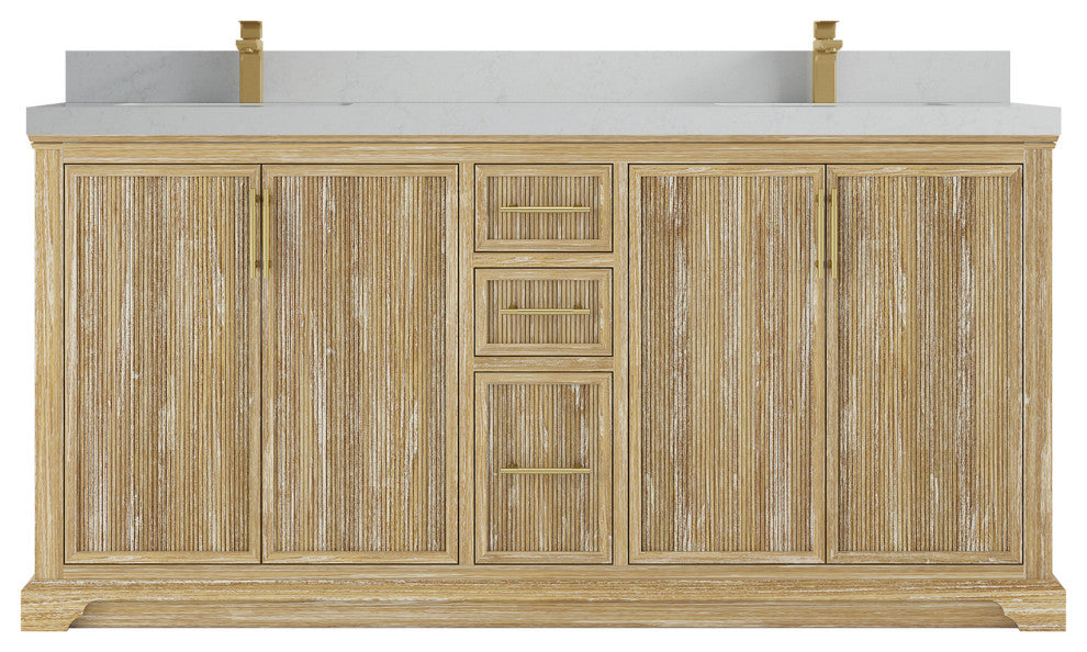 Alys Teak 72 Double Sink Bathroom Vanity Whitewashed 2" Carrara Quartz