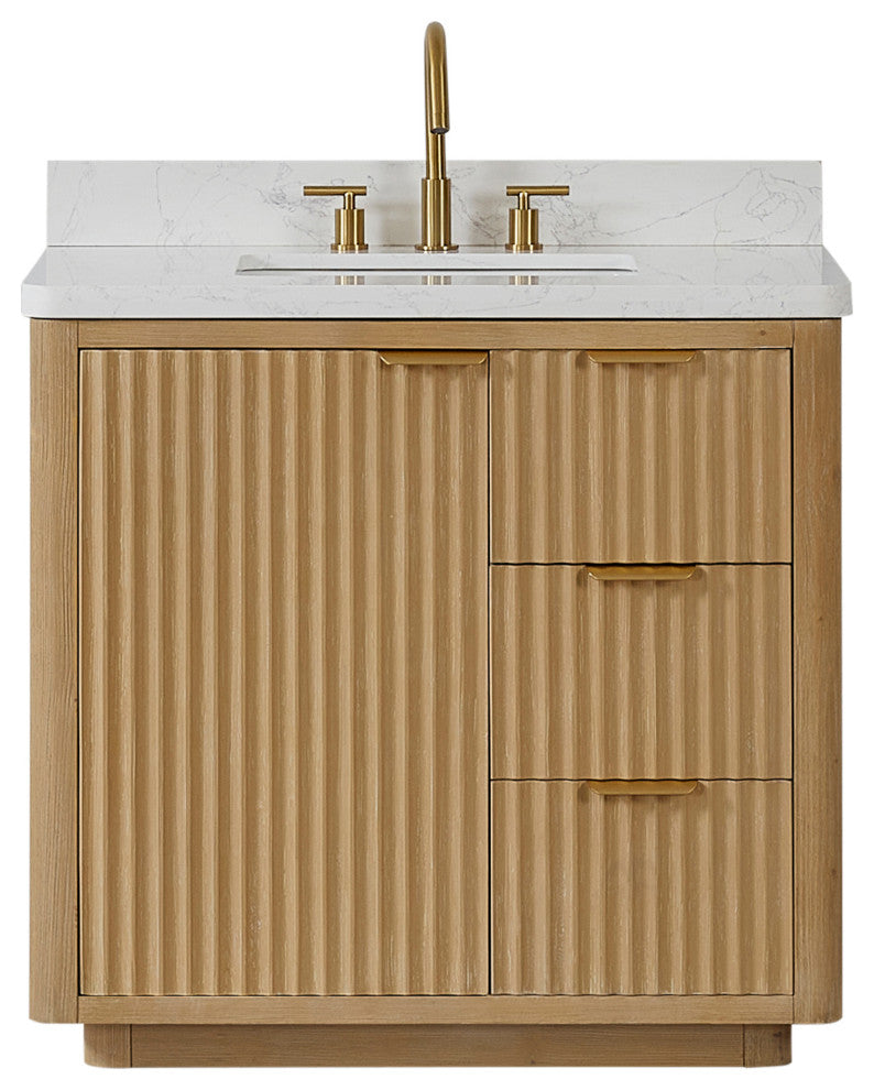 Vinnova Cadiz Bath Vanity, Composite Stone Top, Washed Ash Grey, 36", No Mirror