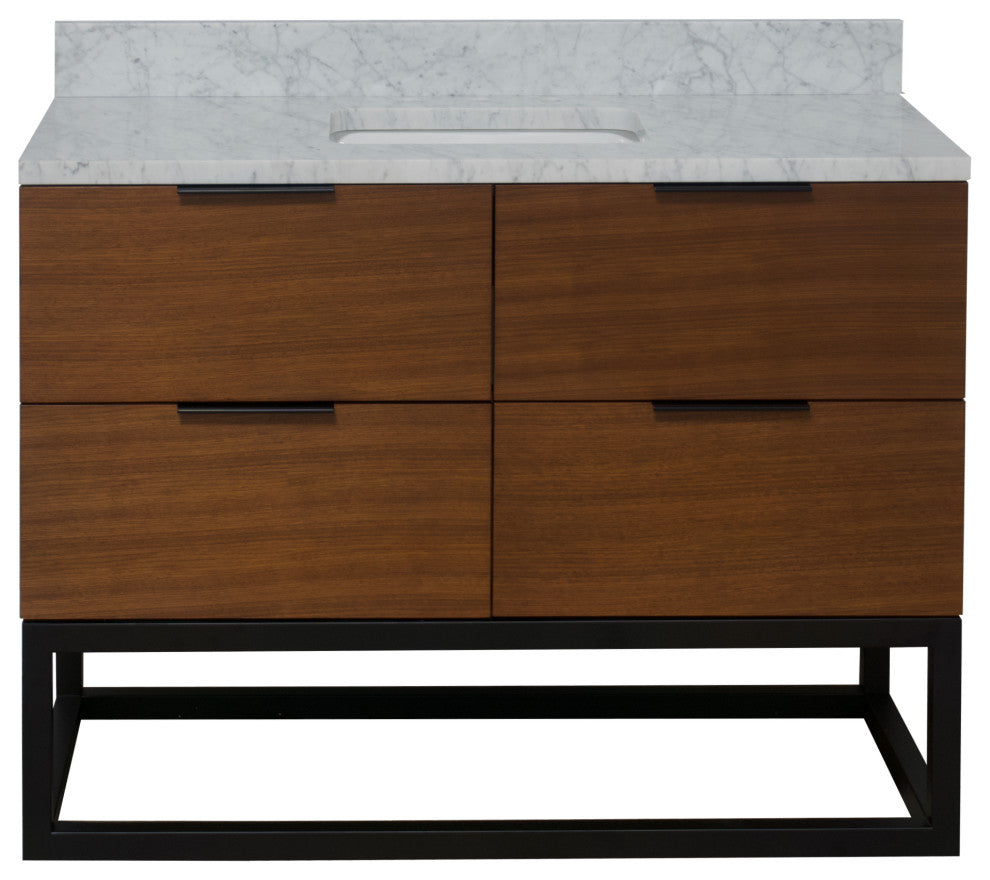 Mia 48" Bathroom Vanity, Walnut, Carrara Marble