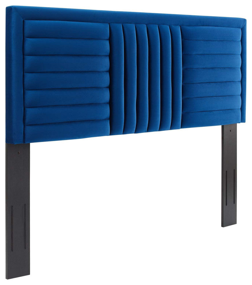 Believe Channel Tufted Performance Velvet Full/Queen Headboard, Navy