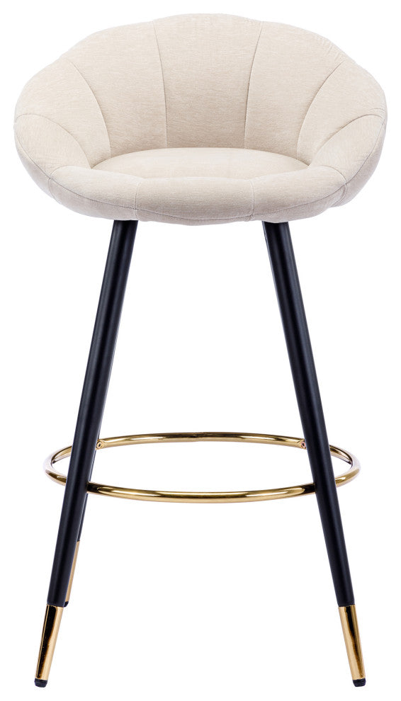 Set of 2 Blooming Flower Chenille Bar Stools, Khaki