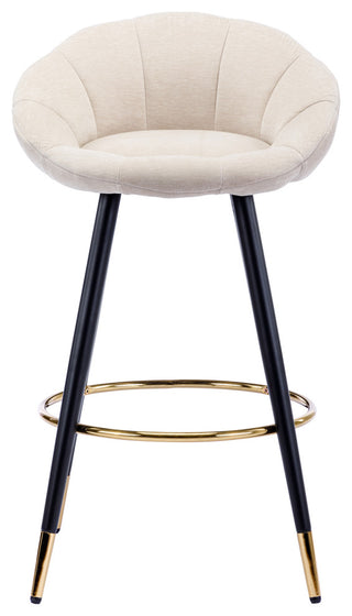 Set of 2 Blooming Flower Chenille Bar Stools, Khaki