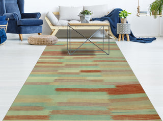 Sun Faded Flatweave Jaan Blue/Rust Rug, 6'5 x 9'8
