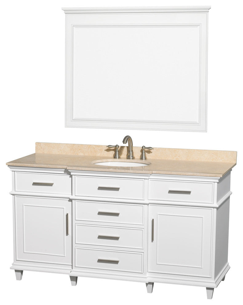 Berkeley 60" White Single Vanity, No Top, and No Sink, 44"