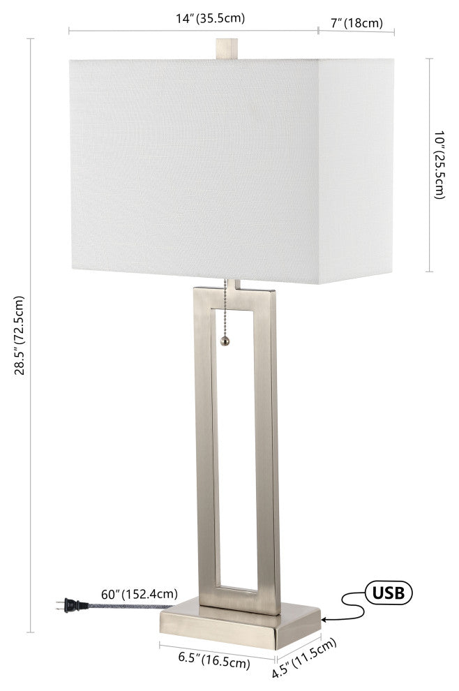 Sabrina 28.5" Iron LED Table Lamp With USB Charging Port, Nickel, Set of 2