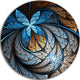 Blue Brown Fractal Flower Pattern, Floral Round Metal Wall Art, 11"