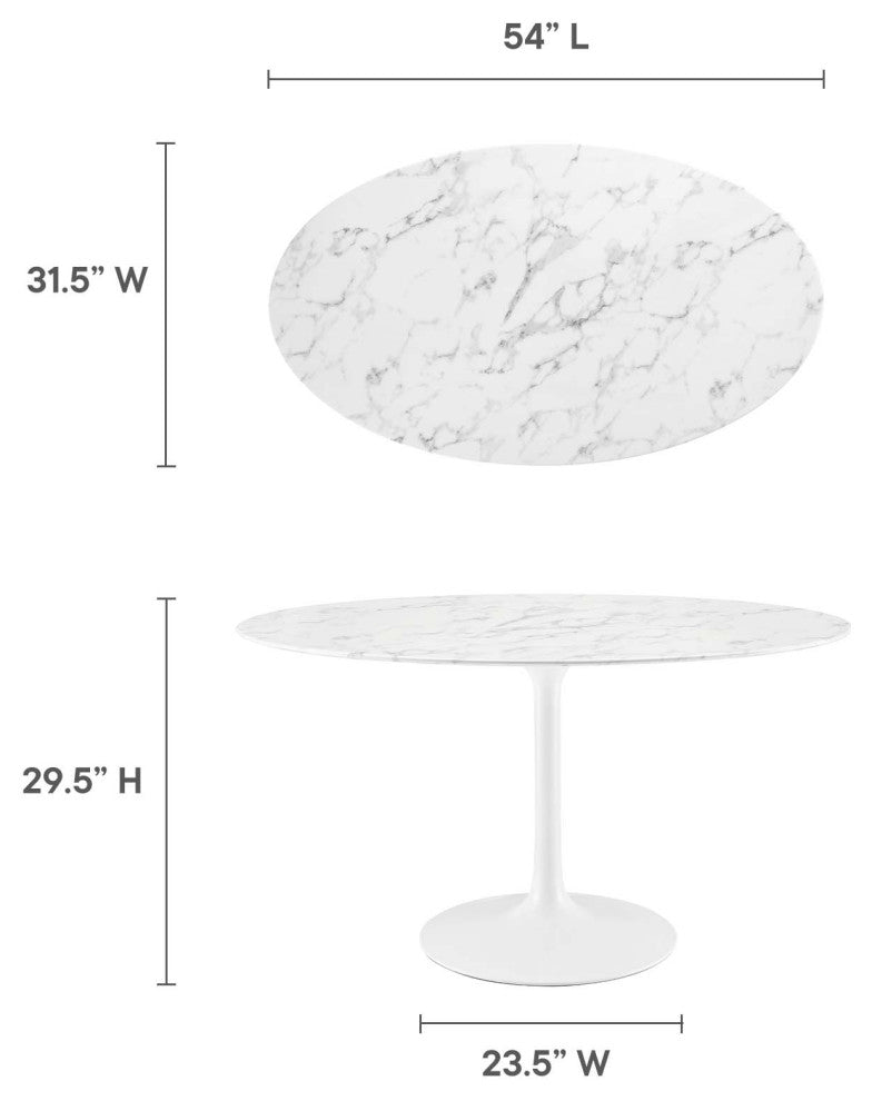 Modern White Tulip 54" Oval Artificial Marble Dining Table