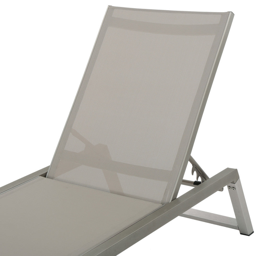GDF Studio Santa Monica Outdoor Gray Mesh Chaise Lounge With Aluminum Frame, Set of 2