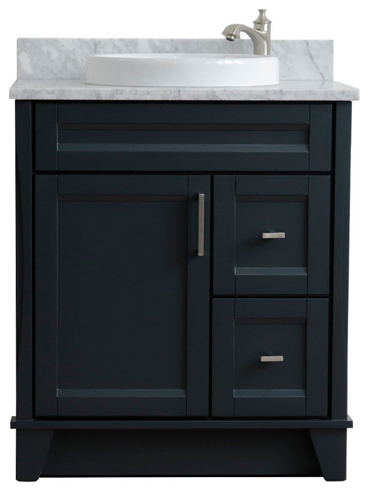 31" Single Sink Vanity, Dark Gray Finish With White Carrara Marble