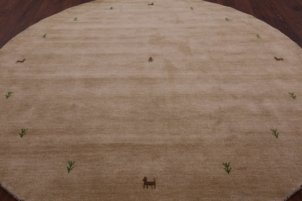 8' Round Persian Gabbeh Hand Knotted Rug Q4292