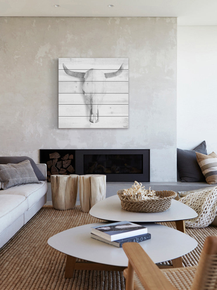 "Horned Skull" Painting Print on White Wood, 24"x24"