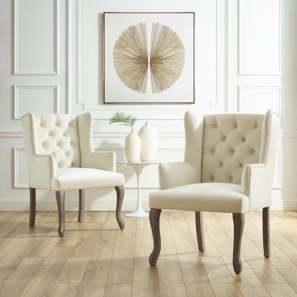 Side Dining Chair, Set of 2, Velvet, Ivory White, Modern, Cafe Bistro Restaurant