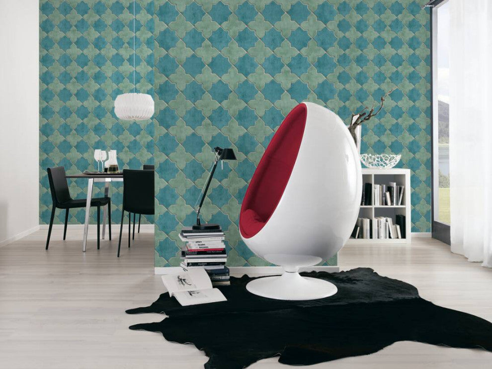 Mosaic Textured Wallpaper Featuring Star Shaped Tile, 374214