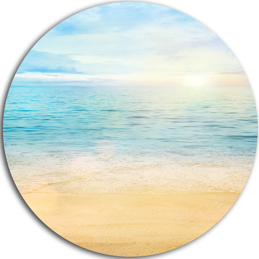 Golden Sand With Blue Sea Waters, Beach Round Metal Wall Art, 38"
