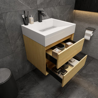 MAX 24" Floating Bath Vanity With Acrylic Sink, Teak Oak
