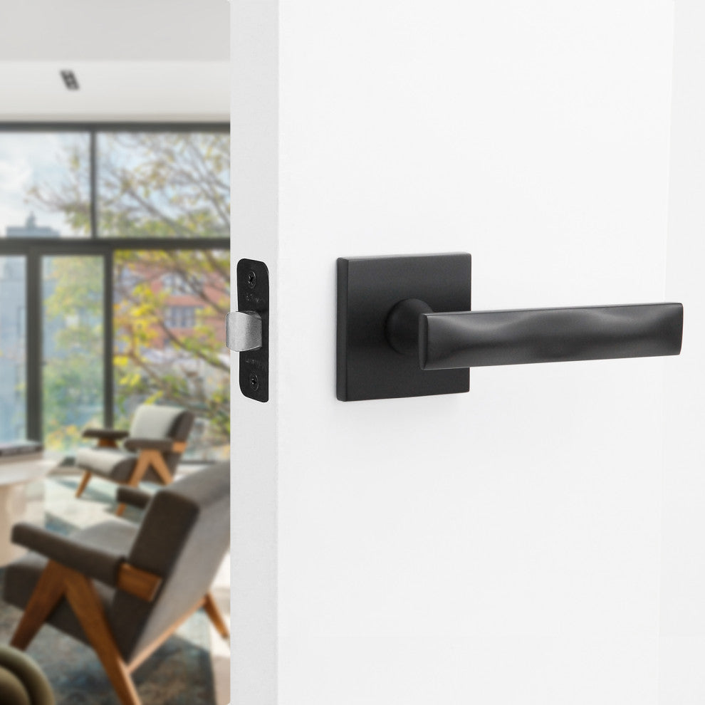 Modern Heavy Duty Designer Interior Door Lever - Essex Collection, Matte Black, Privacy Left Hand