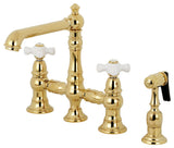 Kingston Brass Bridge Kitchen Faucet With Sprayer, Polished Brass