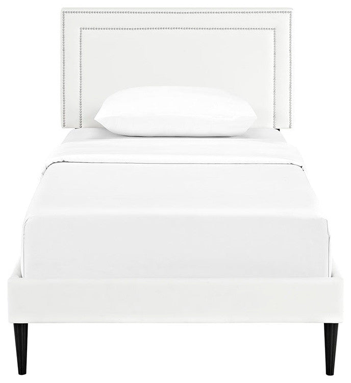 Jessamine Twin Vinyl Platform Bed With Round Tapered Legs, White